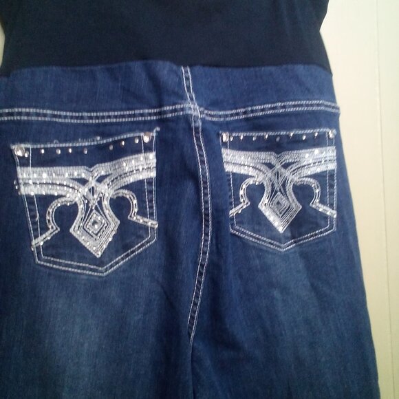Tala Maternity Jeans 2X Full Panel Straight Leg Embellished Pockets Blue - Picture 2 of 15
